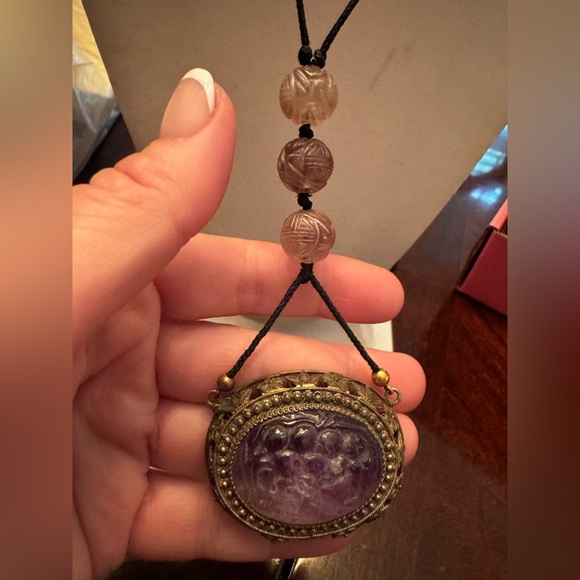 Antique Jewelry - Antique Gold and Purple Amethyst Pendant Necklace